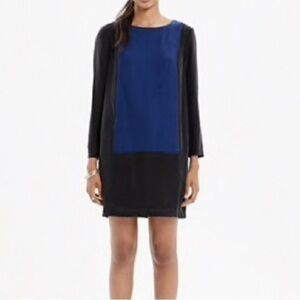 Madewell Centerpiece Silk Black and Blue Shift Dress